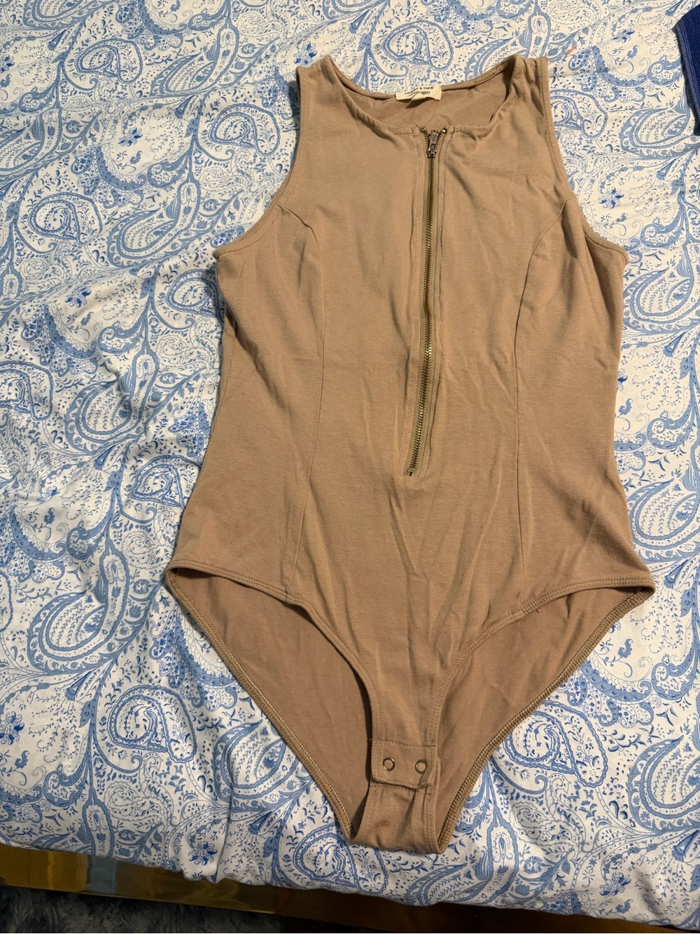 Kids Sleeveless Zip-Front One-Piece Bodysuit in Taupe